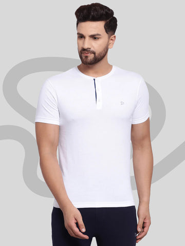 Sporto Men's Henley Neck Cotton T-Shirt - White