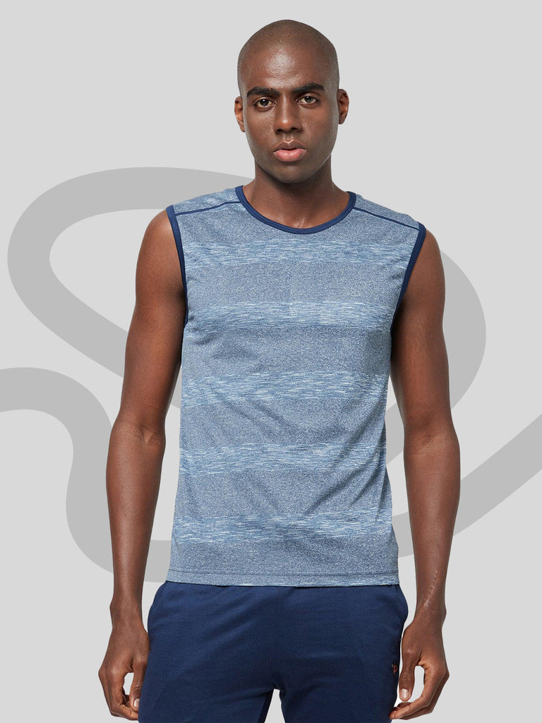 Sporto Men's Quick Dry Printed Sports T-Shirt - Blue Melange
