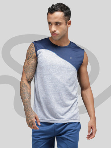 Sporto Men's Sleeve Dual Colored Fast Dry T-Shirt - Navy
