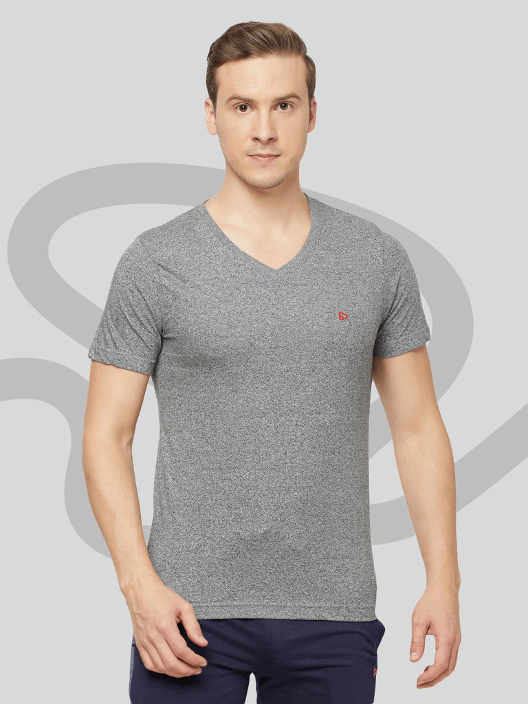 Sporto Men's Slim fit V Neck T-Shirt - Grey Jaspe