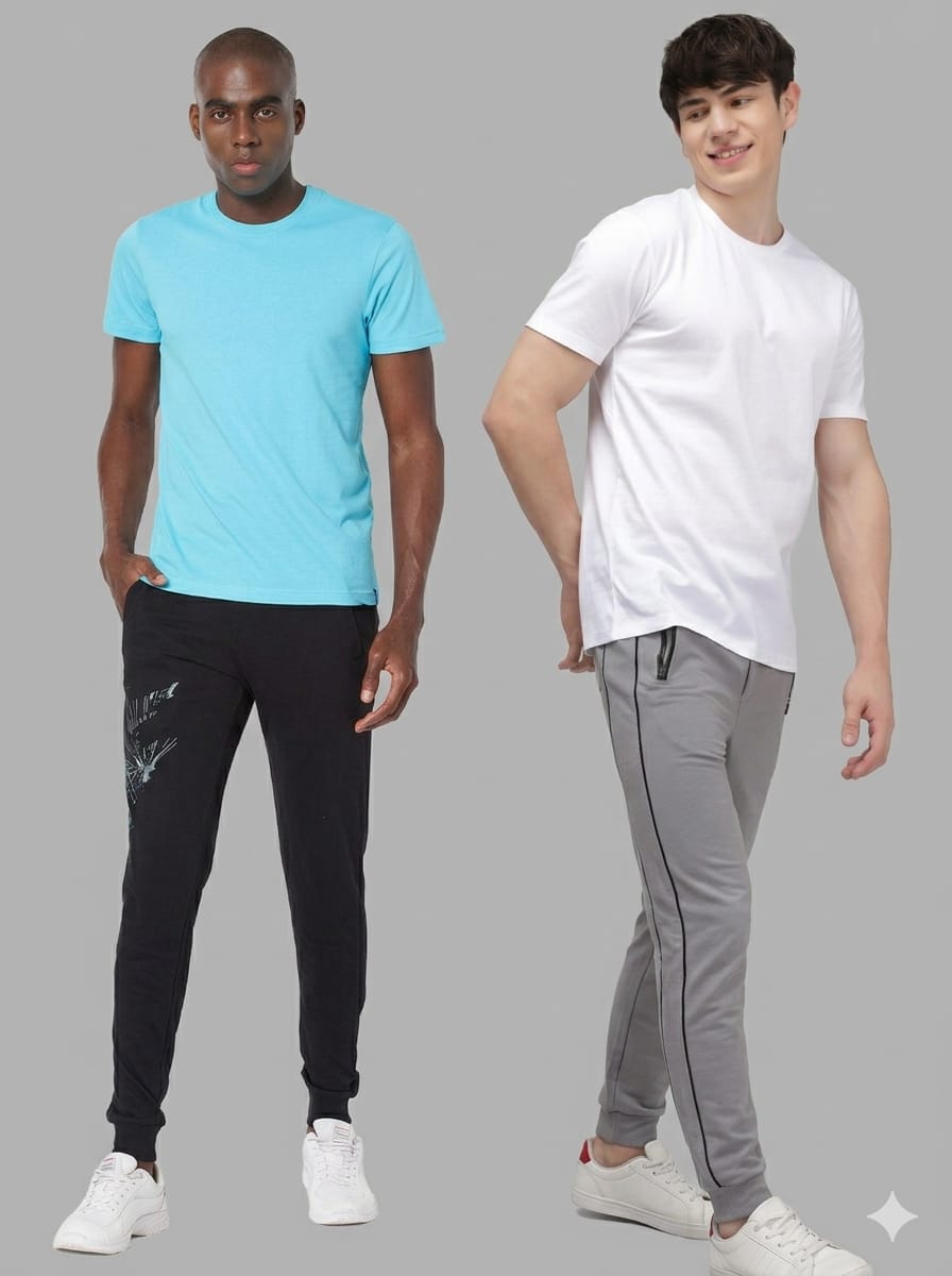 Sporto Men's Round Neck Fluyid Cotton Rich, Solid Colour T-shirt Pack of 2