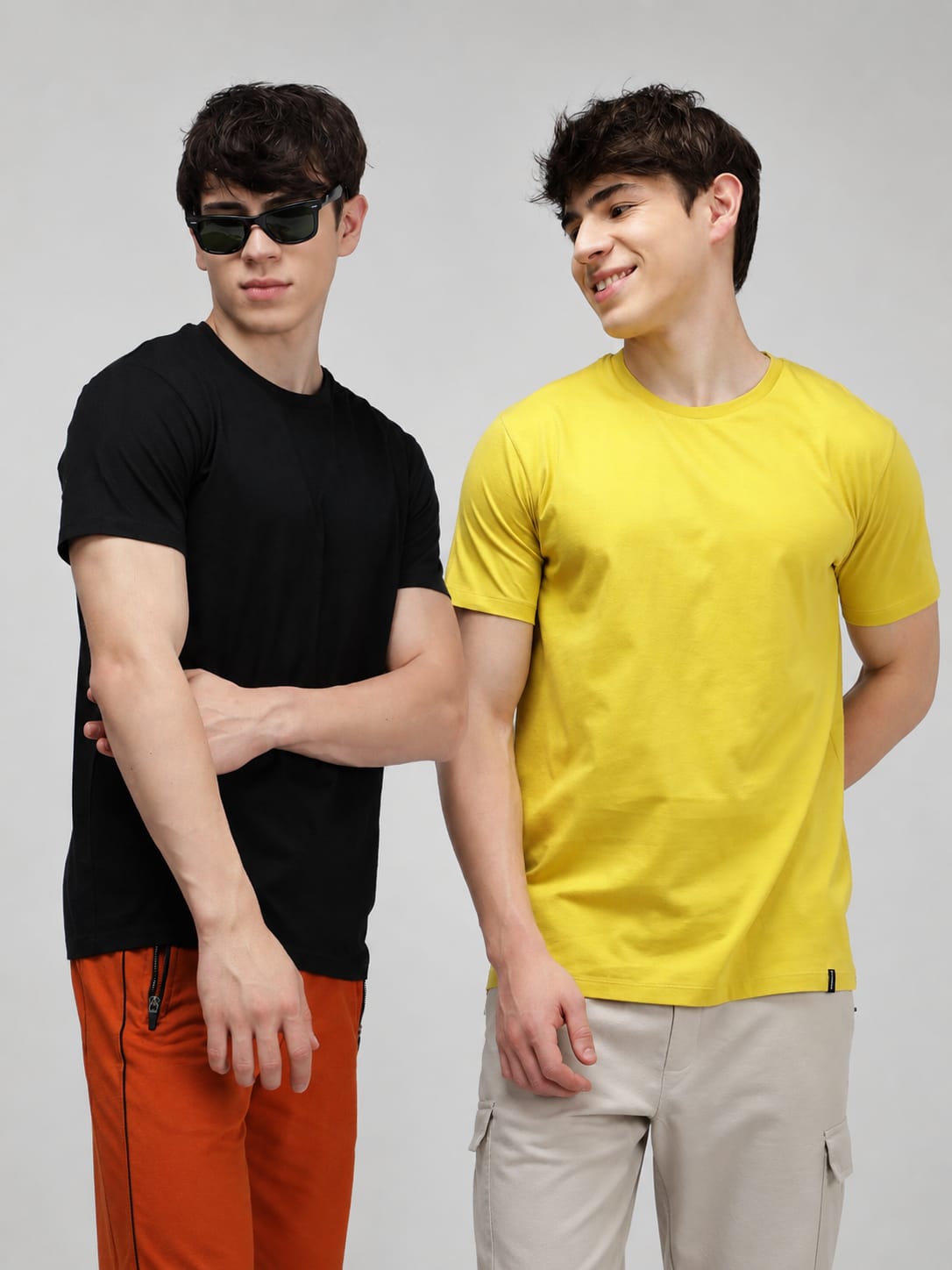 Round Neck Fluyid Cotton Rich, Solid Colour T-shirt Pack of 2