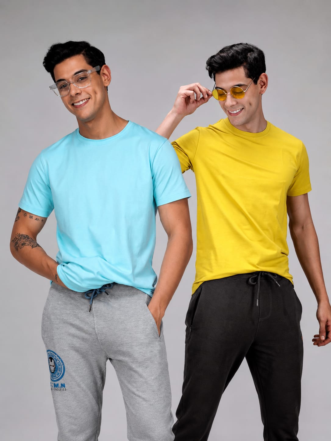 Round Neck Fluyid Cotton Rich, Solid Colour T-shirt Pack of 2