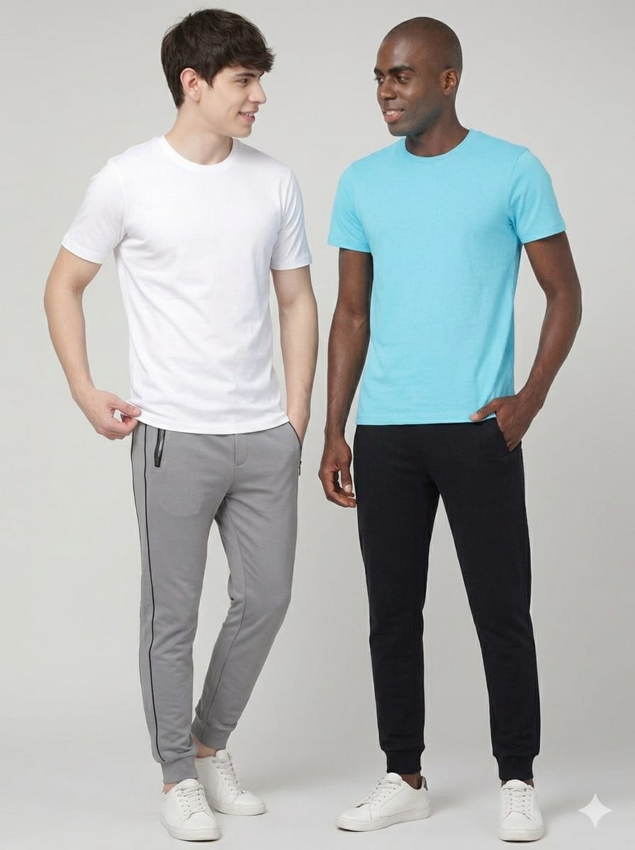 Sporto Men's Round Neck Fluyid Cotton Rich, Solid Colour T-shirt Pack of 2