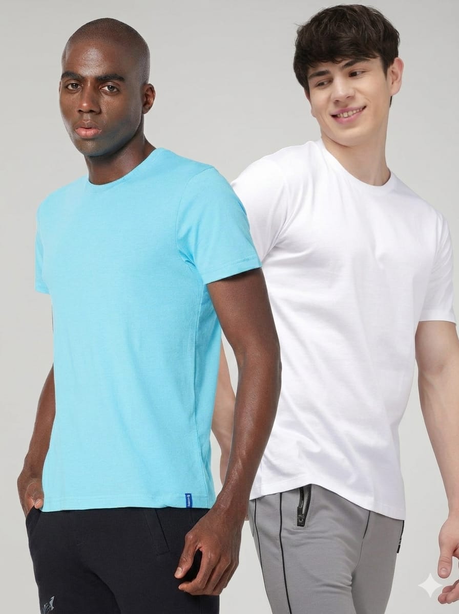 Sporto Men's Round Neck Fluyid Cotton Rich, Solid Colour T-shirt Pack of 2