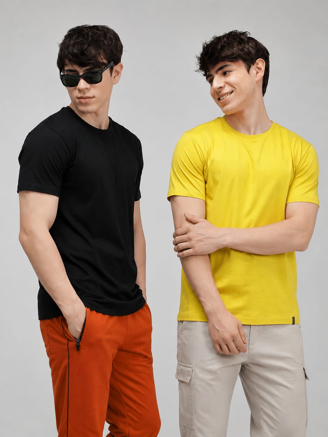Round Neck Fluyid Cotton Rich, Solid Colour T-shirt Pack of 2