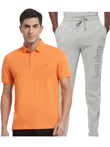 Men's Cotton Rich Solid T-Shirt/ Track Pant Sets-2PC