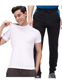 Men's Cotton Rich Solid T-Shirt/ Track Pant Sets-2PC