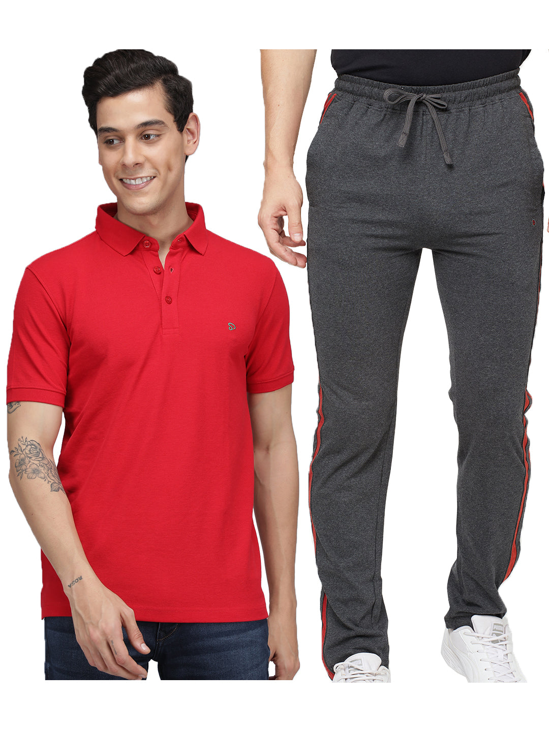 Men's Cotton Rich Solid T-Shirt/ Track Pant Sets-2PC
