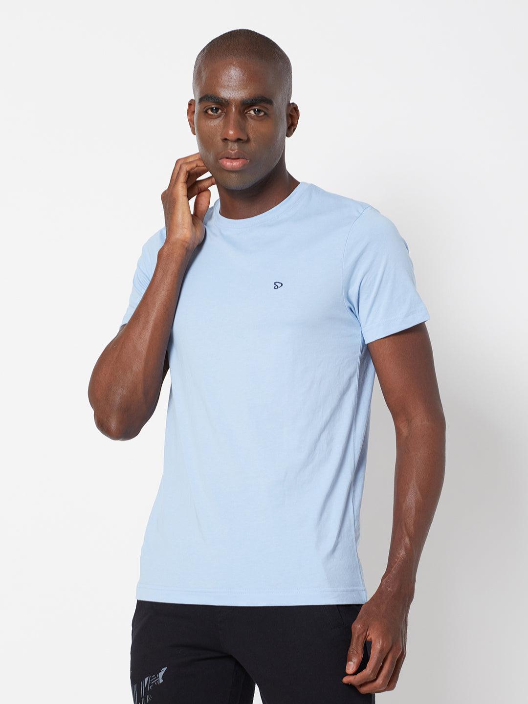 Sporto Men's Round Neck Cotton Tee - Light Iris Blue