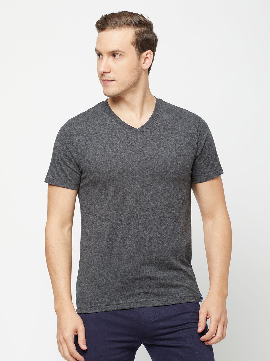 Sporto Men's Slim fit V Neck T-Shirt - Anthra Melange