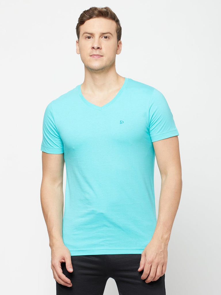 Sporto Men's Solid Cotton Rich T-Shirt Ocean Weave