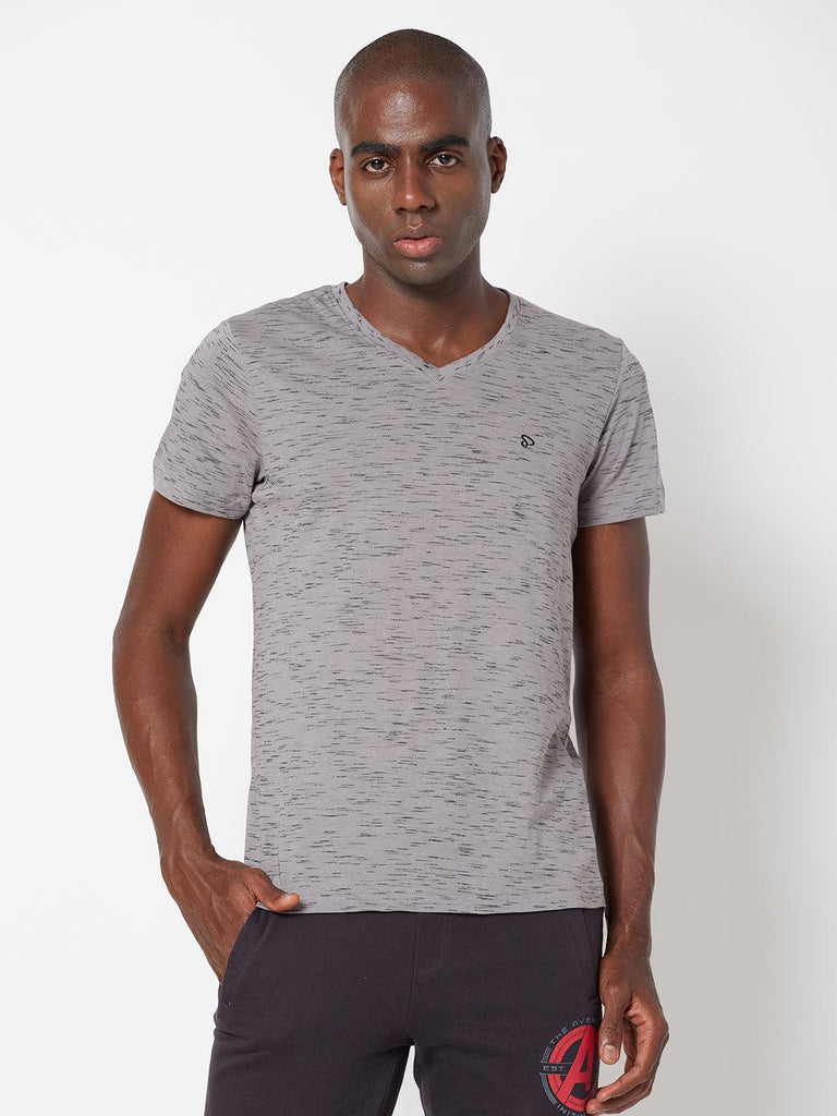 Sporto Men's Slim fit V Neck T-Shirt - Grey With Flakes