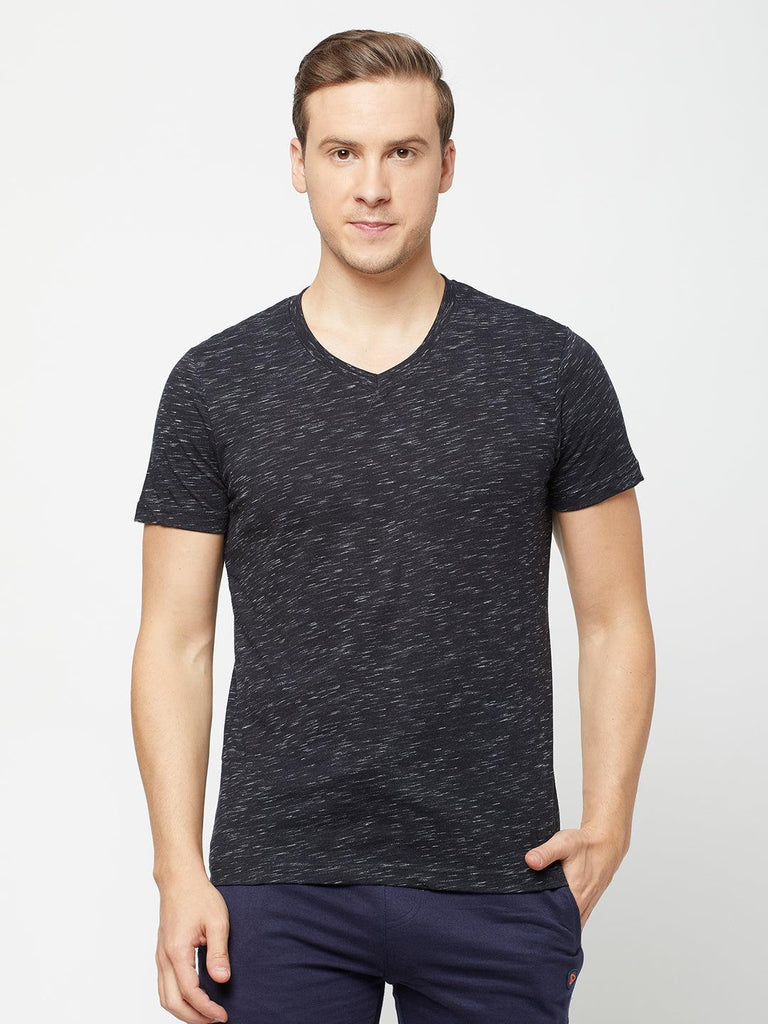 Sporto Men's Solid Cotton Rich T-Shirt Black With Flakes