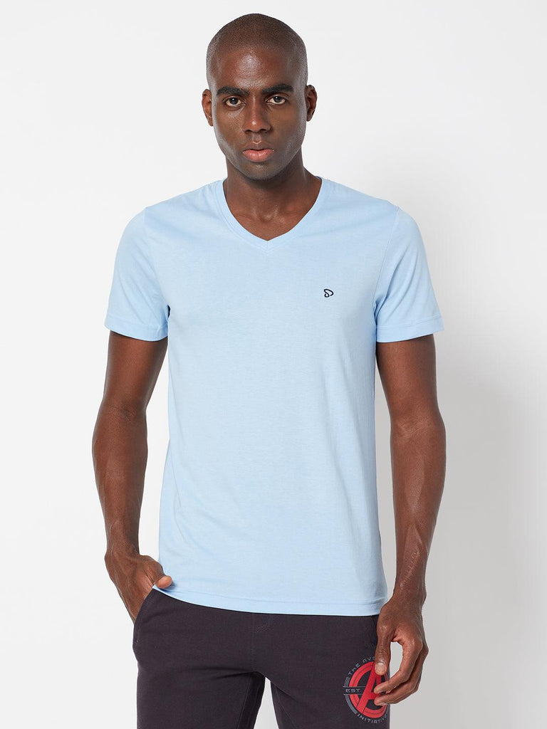 Sporto Men's Solid Cotton Rich T-Shirt Light Iris Blue
