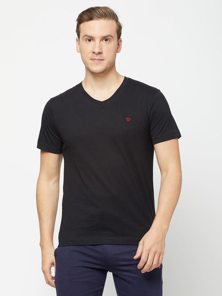 Sporto Men's Solid Cotton Rich T-Shirt | Modern Slim Fit | V-Neck With Short-Sleeves