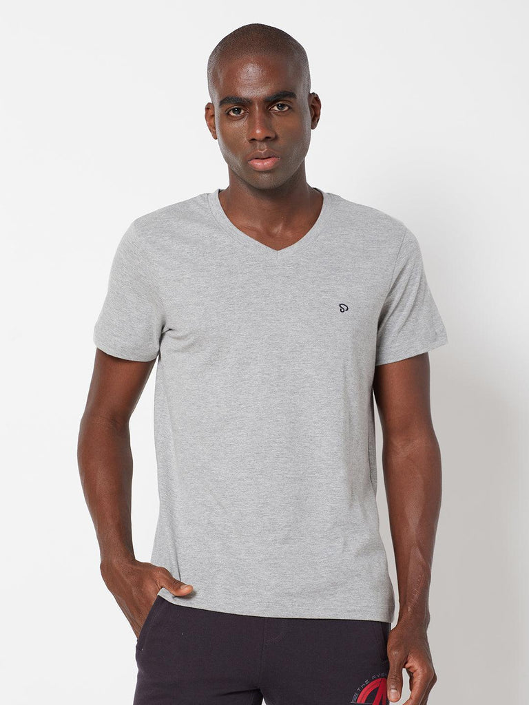 Sporto Men's Solid Cotton Rich T-Shirt Grey Melange