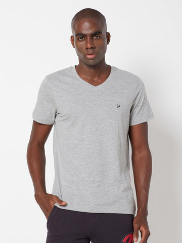 Sporto Men's V Neck T-Shirt - Grey Melange