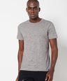Sporto Men's Round Neck Cotton Tee - Grey with Flakes