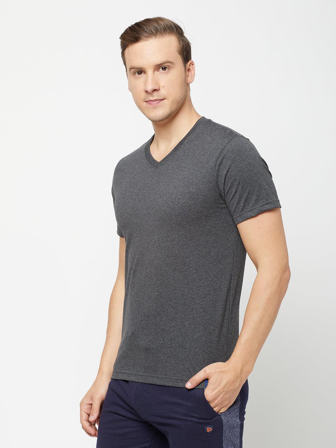 Sporto Men's Slim fit V Neck T-Shirt - Anthra Melange
