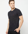 Sporto Men's Round Neck Cotton Tee - Black with Flakes