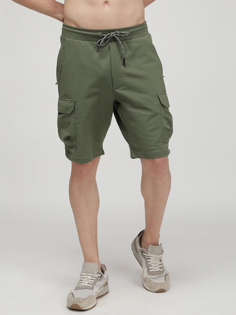 Sporto Men's Cotton Blend Beige Green Bermuda Shorts with 6 Pockets