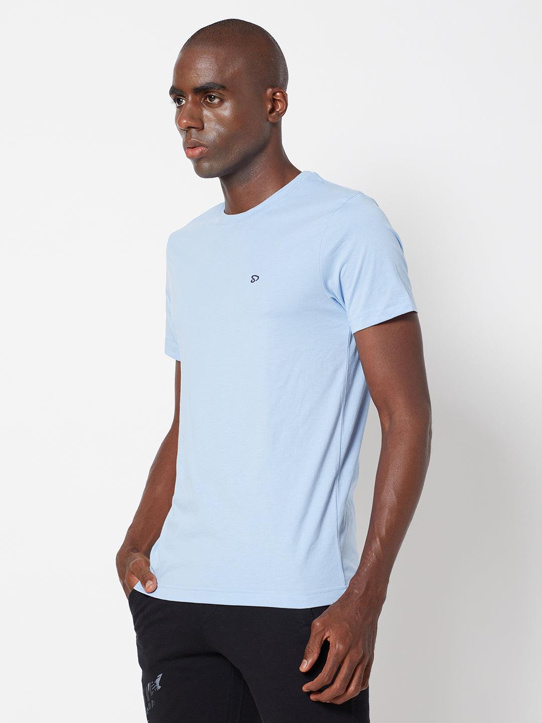 Sporto Men's Round Neck Cotton Tee - Light Iris Blue