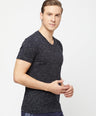 Sporto Men's Slim fit V Neck T-Shirt - Black With Flakes