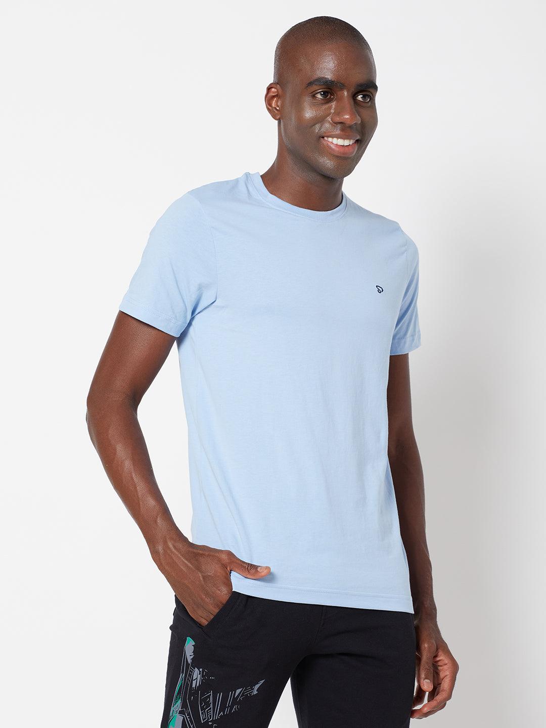 Sporto Men's Round Neck Cotton Tee - Light Iris Blue
