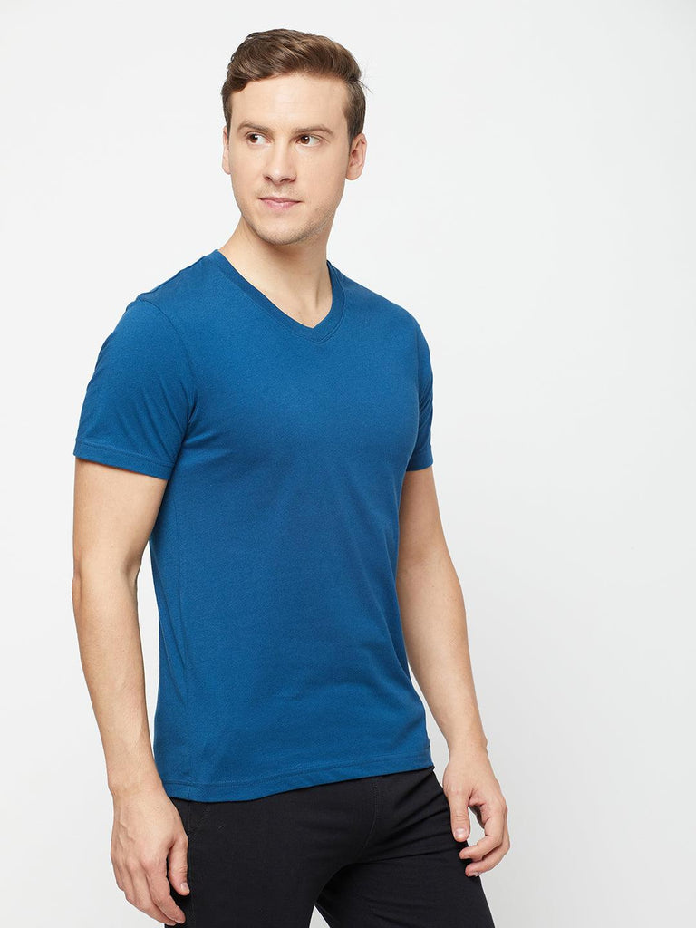 Sporto Men's Solid Cotton Rich T-Shirt Denim Navy