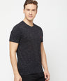 Sporto Men's Round Neck Cotton Tee - Black with Flakes
