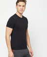 Sporto Men's Round Neck Solid Cotton Tee - Black
