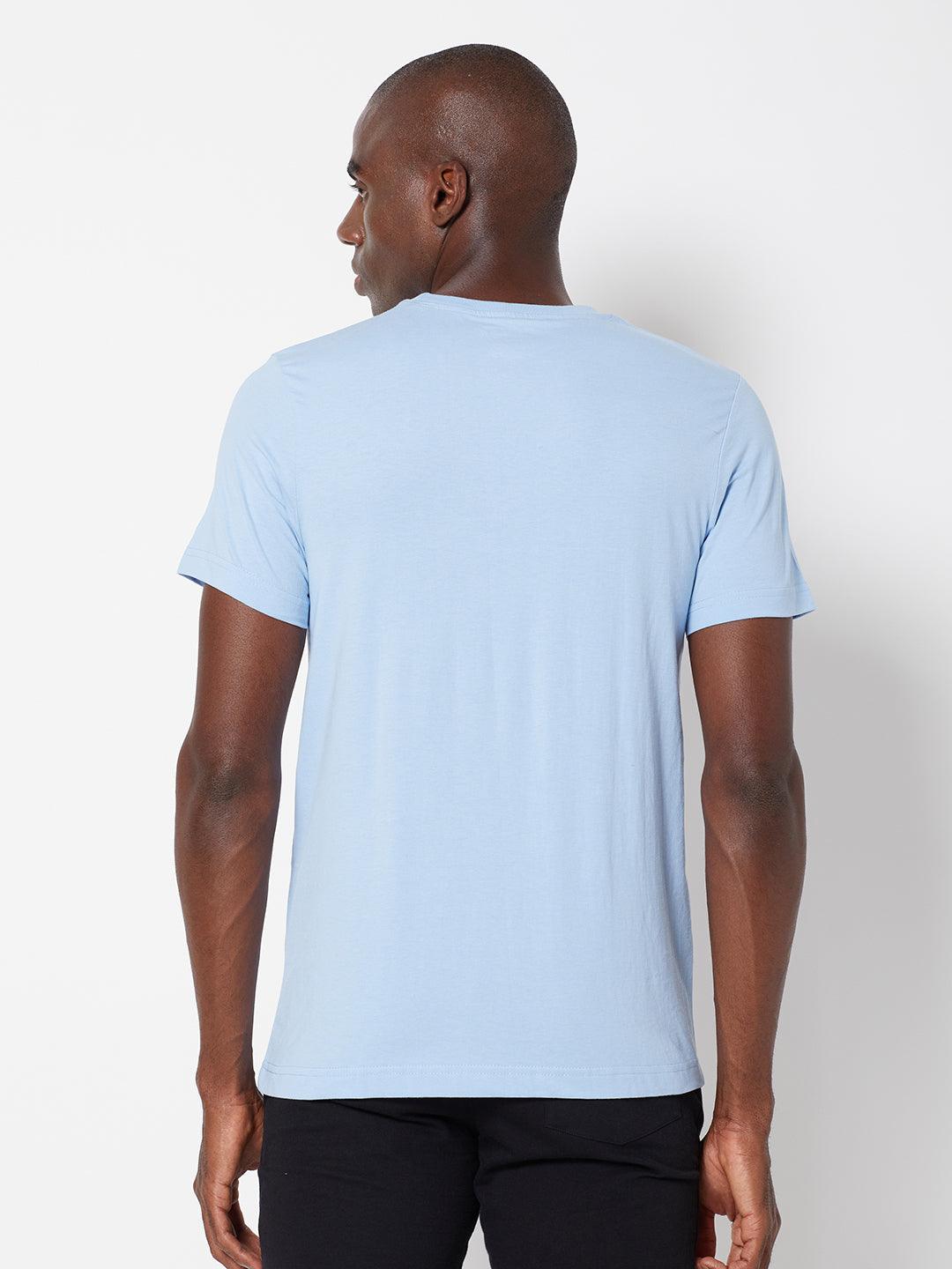 Sporto Men's Round Neck Cotton Tee - Light Iris Blue