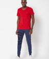 Sporto Men's V Neck T-Shirt - Pack of 2 [Denim Navy & Pure Red]