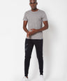 Sporto Men's Round Neck Cotton Tee - Grey with Flakes