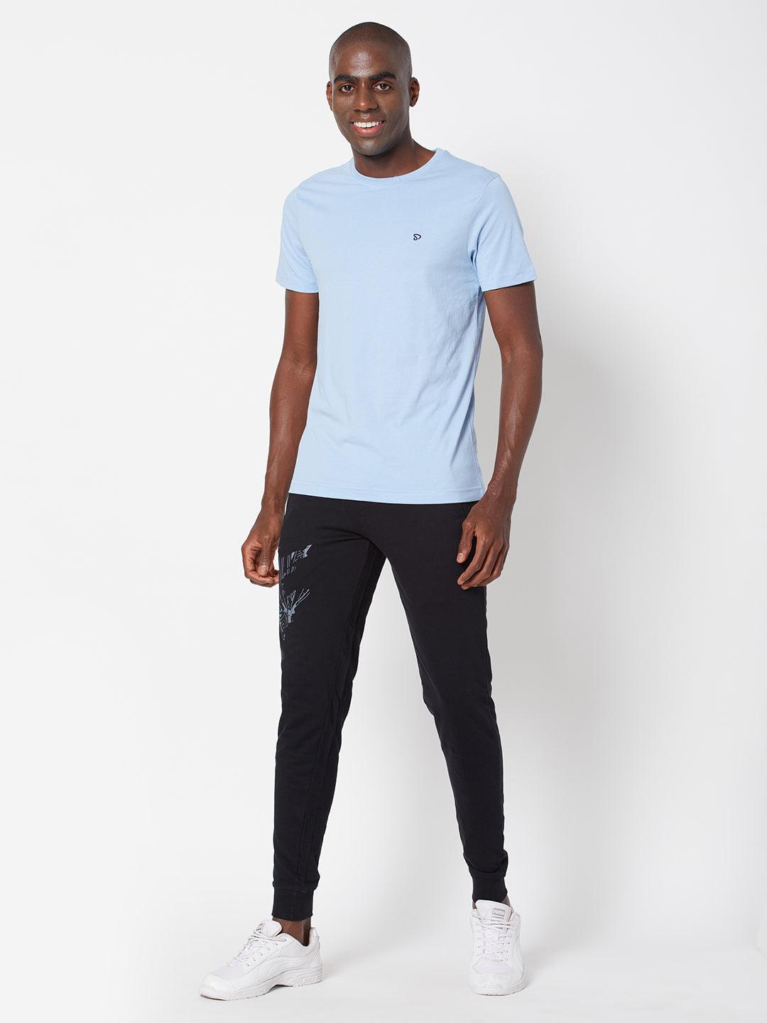 Sporto Men's Round Neck Cotton Tee - Light Iris Blue