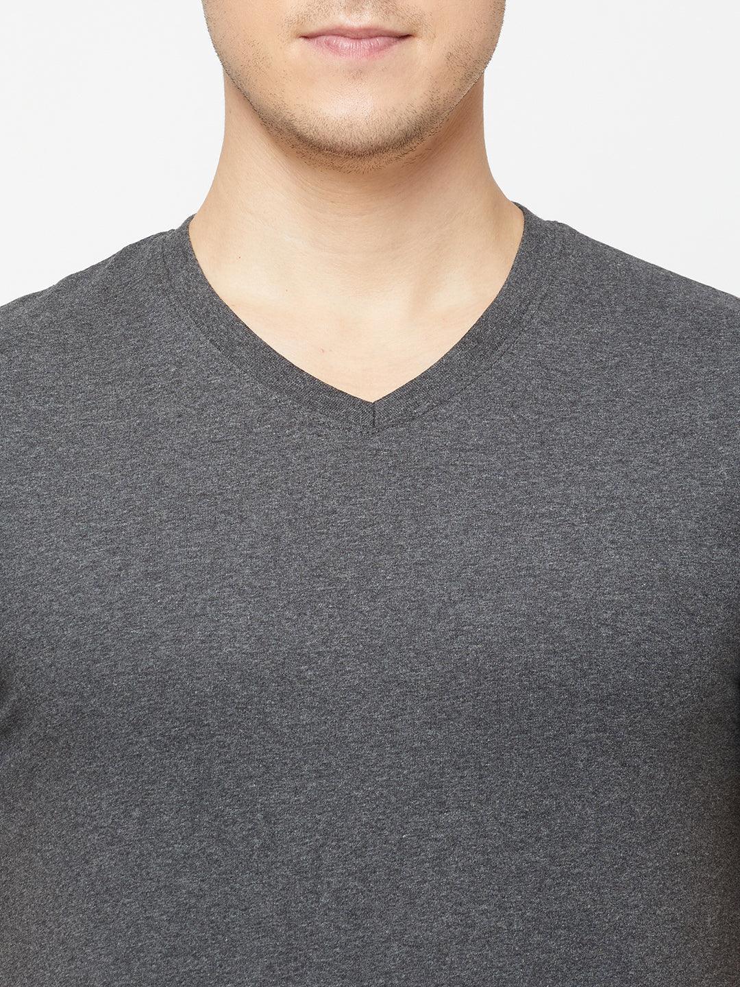 Sporto Men's Slim fit V Neck T-Shirt - Anthra Melange