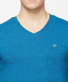 Sporto Men's V Neck T-Shirt - Pack of 2 [Sapphire Blue & Ocean Weave]