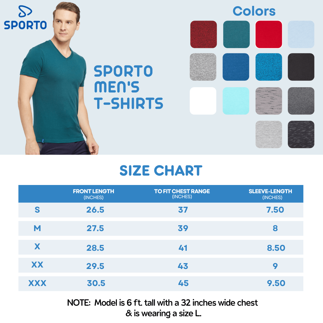 Sporto Men's Slim fit V Neck T-Shirt - Denim Navy