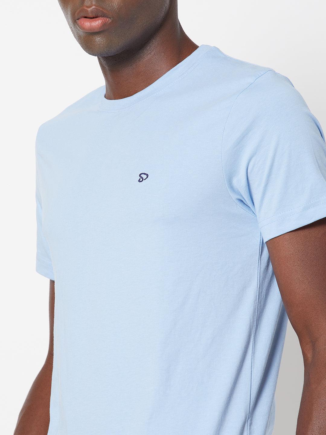 Sporto Men's Round Neck Cotton Tee - Light Iris Blue