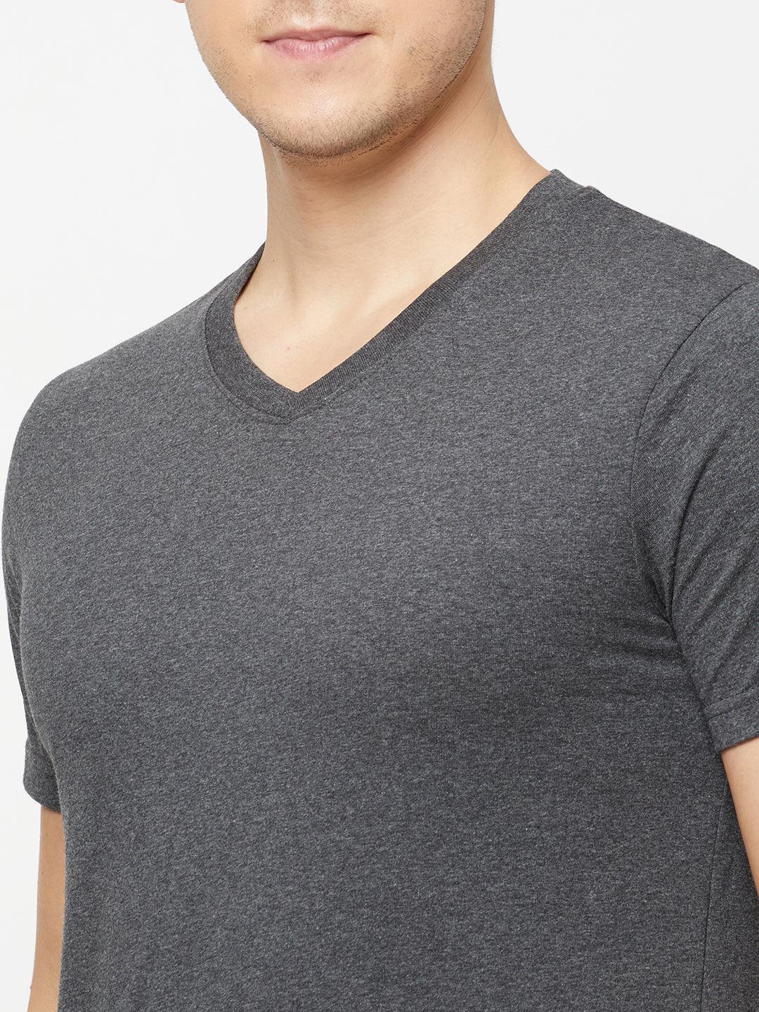 Sporto Men's Slim fit V Neck T-Shirt - Anthra Melange