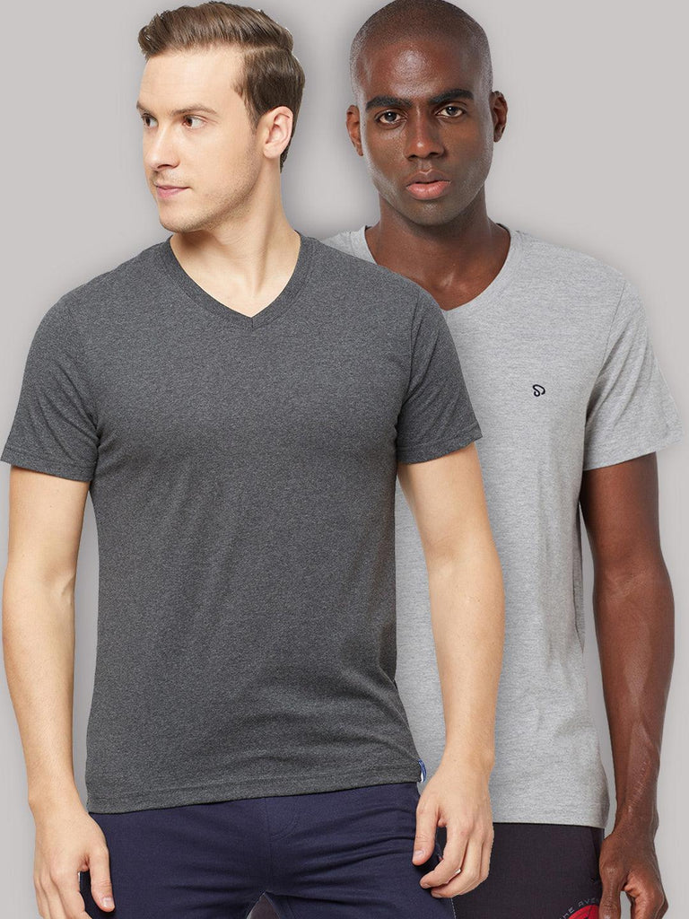 Sporto Men's V Neck Cotton Rich, Solid Colour T-shirt Pack of 2