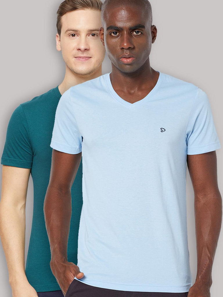 Sporto Men's V Neck Cotton Rich, Solid Colour T-shirt Pack of 2