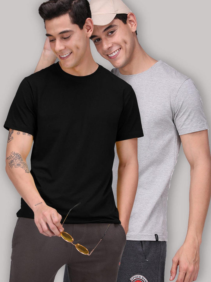 Sporto Men's Round Neck Cotton Rich, Solid Colour T-shirt Pack of 2