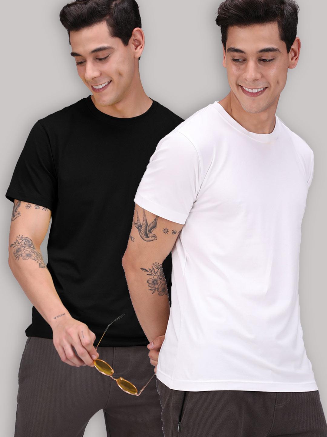 Sporto Men's Round Neck Cotton Rich, Solid Colour T-shirt Pack of 2