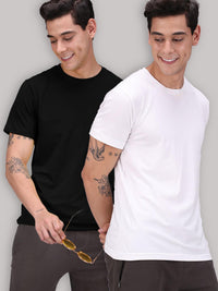 Sporto Men's Round Neck Cotton Rich, Solid Colour T-shirt Pack of 2