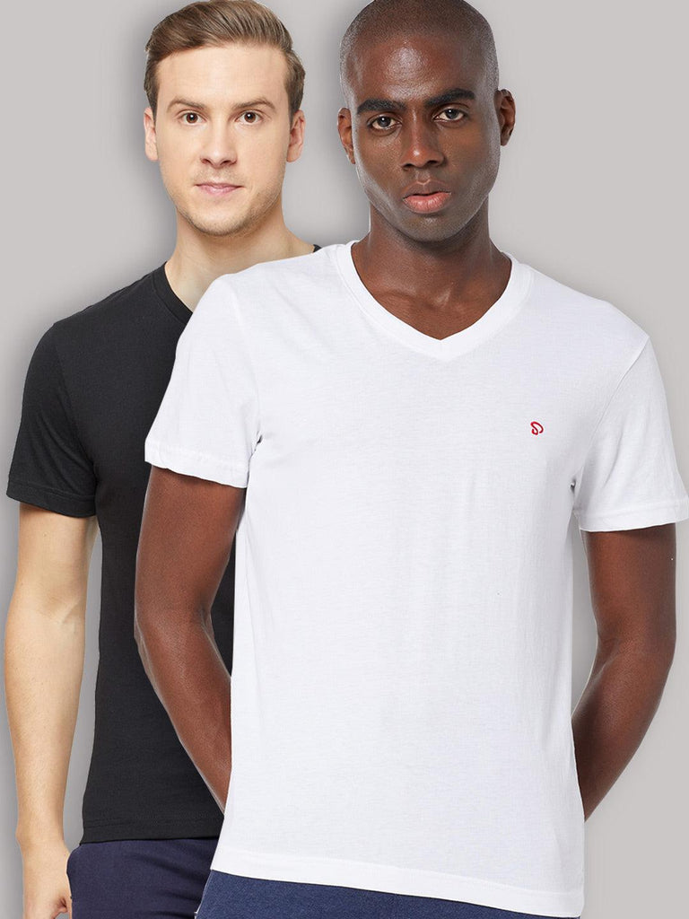 Sporto Men's V Neck T-Shirt - Pack of 2 [Black & White]