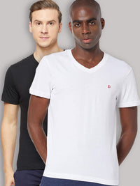 Sporto Men's V Neck T-Shirt - Pack of 2 [Black & White]