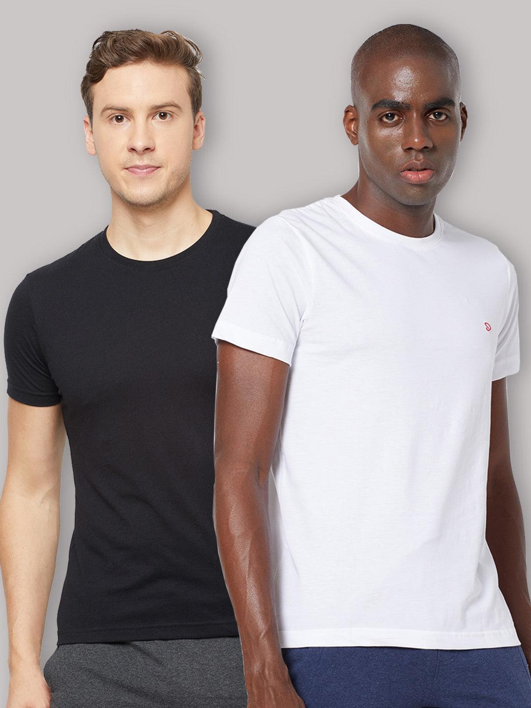 Sporto Men's Round Neck Cotton Rich, Solid Colour T-shirt Pack of 2