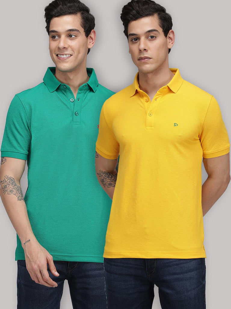 Sporto Men's Polo Cotton Solid T-shirt Pack of 2 - Yellow & Green